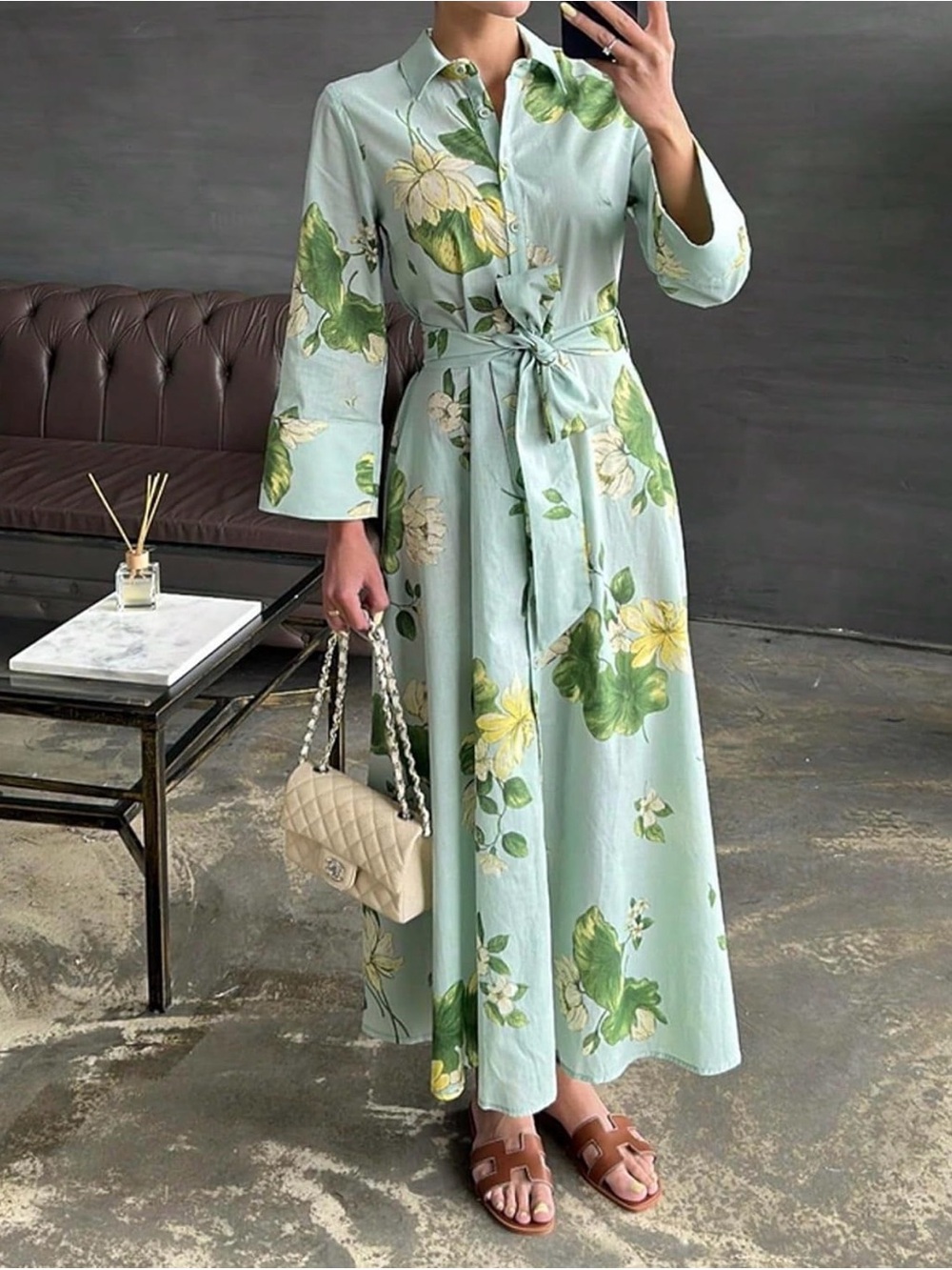 Wimend Floral tie at waist dress
